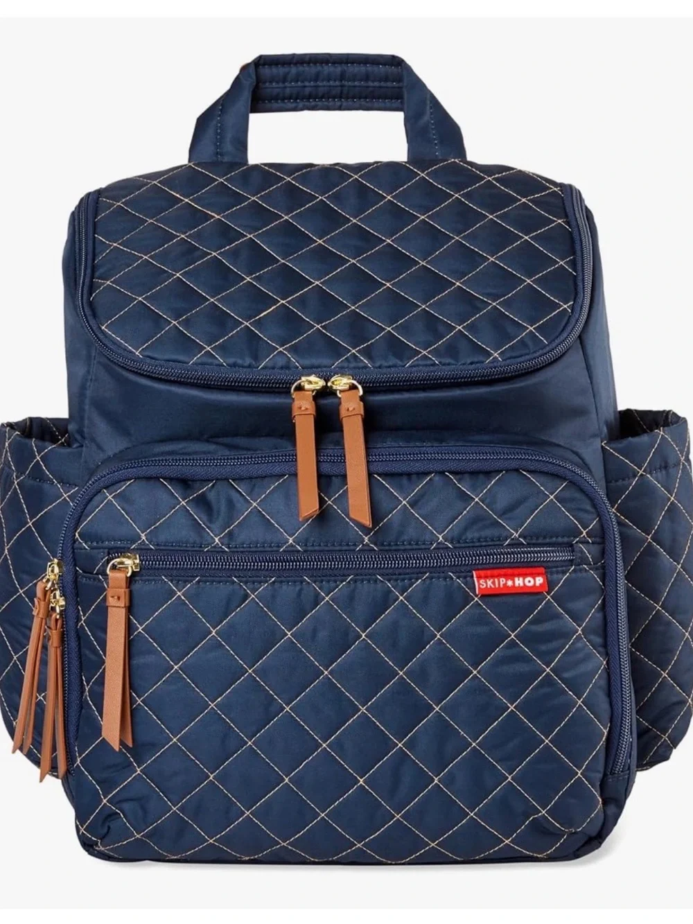 Skip Hop Navy Quilted Backpack with Tan Accents